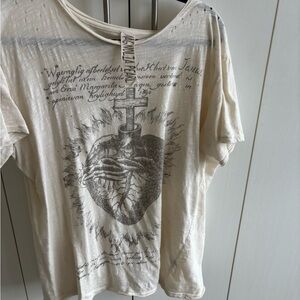 Magnolia Pearl Cream Short-Sleeve Tee with Heart & Cross Graphic